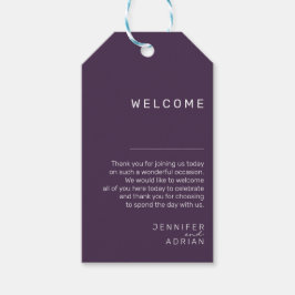 Pruim Paarse Elegante Minimale Trouw Welkom Cadeaulabel