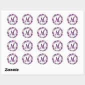 Pruim Paarse en Blush Roze Monogram Envelop Seal Ronde Sticker (Vel)