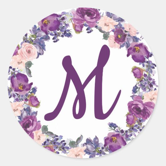 Pruim Paarse en Blush Roze Monogram Envelop Seal Ronde Sticker (Voorkant)