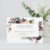 Pruim Paarse en Mauve Roze Bloemenbruiloft RSVP Kaartje (Staand voorkant)
