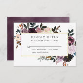 Pruim Paarse en Mauve Roze Bloemenbruiloft RSVP Kaartje (Voorkant / Achterkant)