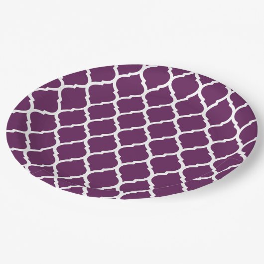 Pruim Paarse en witte Marokkaanse Quatrefoil Papieren Bordje (Gekanteld)