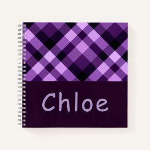 Pruim Paarse Geruite Monogram Spiraal Notebook Notitieboek