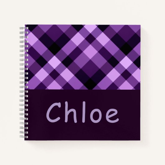 Pruim Paarse Geruite Monogram Spiraal Notebook Notitieboek (Voorkant)