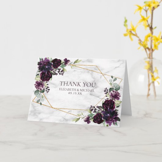 Pruim Paarse Goud Geometrische Bloemen Foto Bruilo Kaart (Gele Bloem)