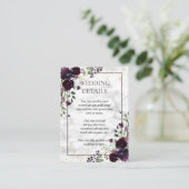 Pruim Paarse Goud Marmer Bloemen Bruiloft Details Informatiekaartje (Staand voorkant)