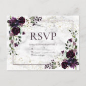 Pruim Paarse Gouden Marmer Herfst Bruiloft Geen Me Uitnodiging Briefkaart (Voorkant)