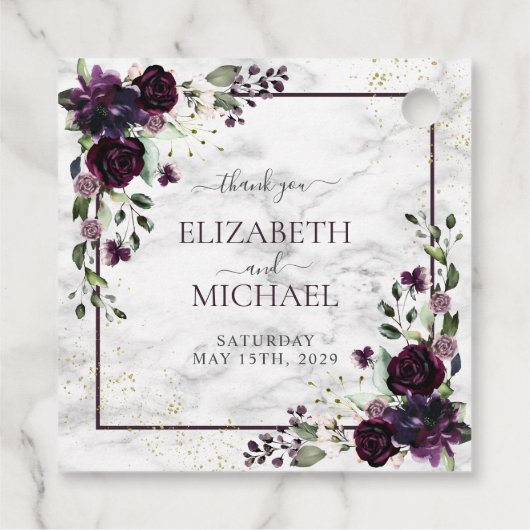 Pruim Paarse Gouden Marmeren Waterverf Herfst Brui Bedankjes Labels (Achterkant)