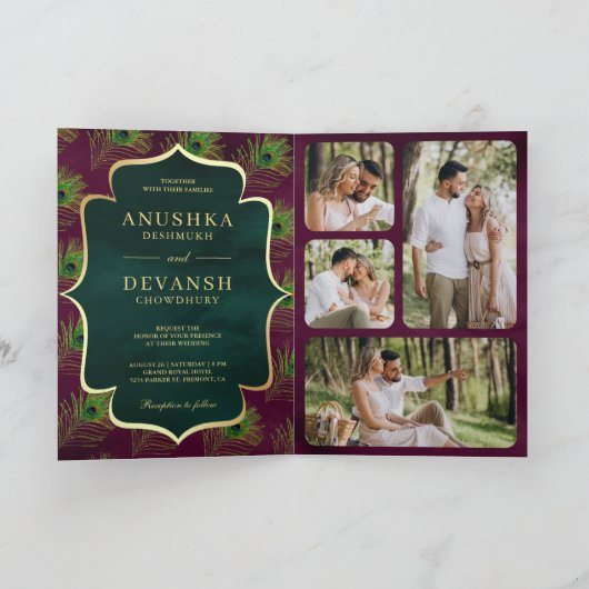 Pruim Paarse Groene Peacock Veren QR Code Bruiloft (Binnen)