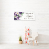 Pruim Paarse Groene Witte Baby Shower Spandoek (Insitu)