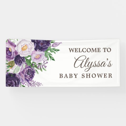 Pruim Paarse Groene Witte Baby Shower Spandoek (Horizontaal)