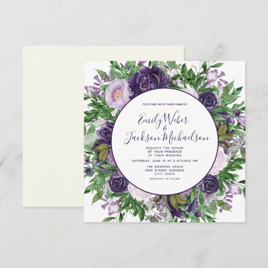 Pruim Paarse Lavendel Bloemige Groene Huwelijk Kaart (Voorkant / Achterkant)