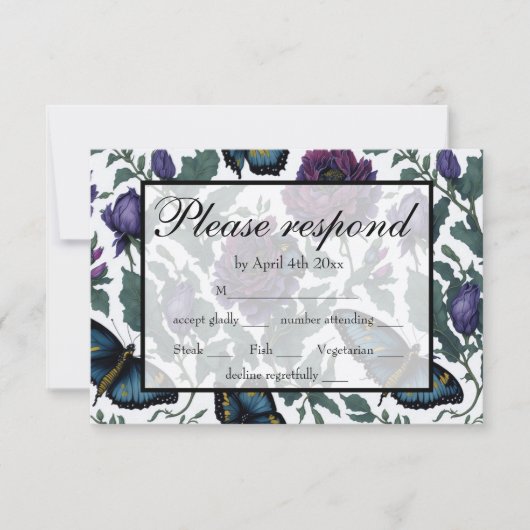  pruim paarse magenta bloemenvlinder RSVP (Voorkant)