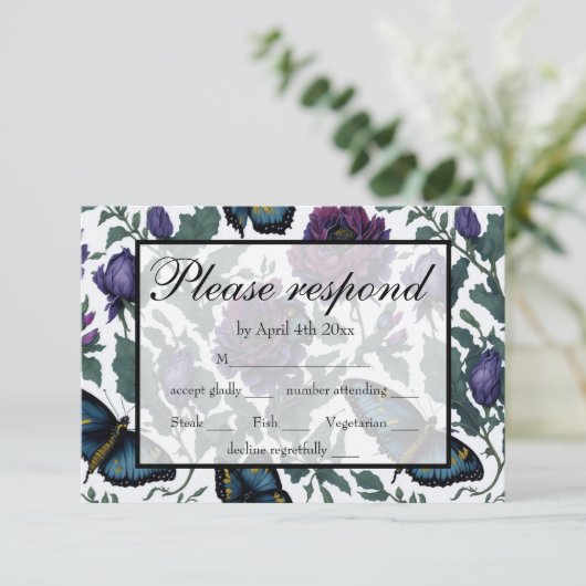  pruim paarse magenta bloemenvlinder RSVP (Staand voorkant)