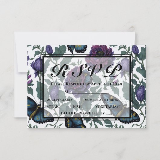  pruim paarse magenta bloemenvlinder RSVP (Voorkant)