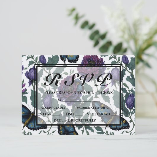  pruim paarse magenta bloemenvlinder RSVP (Staand voorkant)