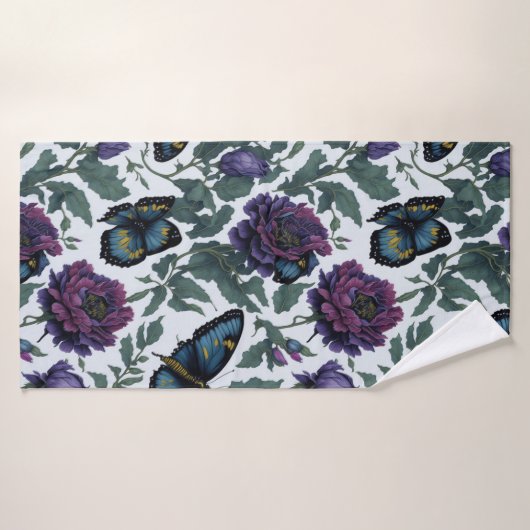  pruim paarse magenta bloemenvlinders badhanddoek (Badhanddoek)