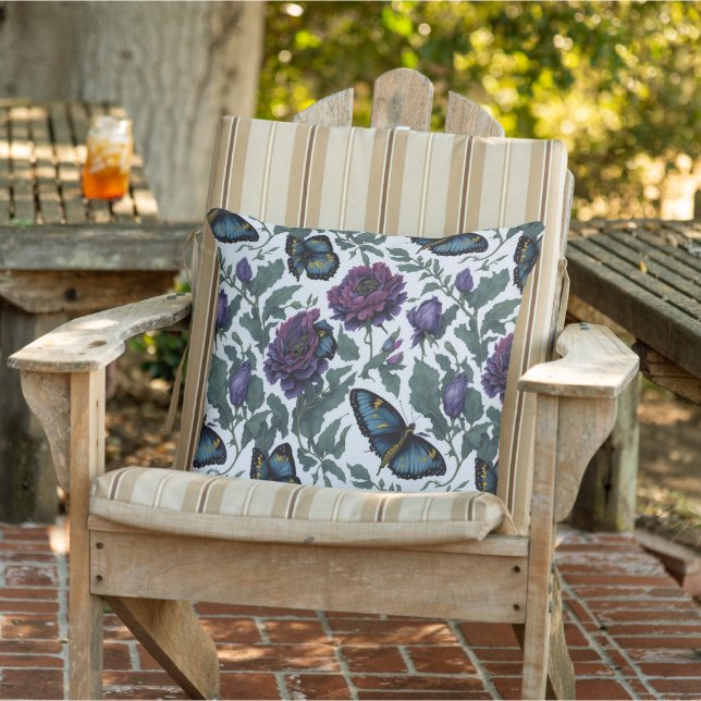  pruim paarse magenta bloemenvlinders buitenkussen (Stoel)
