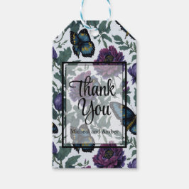  pruim paarse magenta bloemenvlinders cadeaulabel