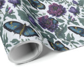  pruim paarse magenta bloemenvlinders cadeaupapier (Rol Hoek)