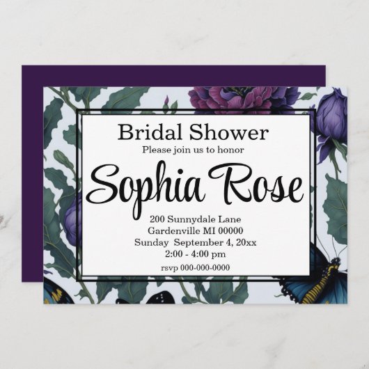  pruim paarse magenta bloemenvlinders kaart (Voorkant / Achterkant)