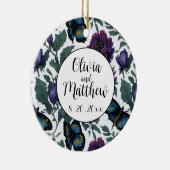  pruim paarse magenta bloemenvlinders keramisch ornament (Rechts)