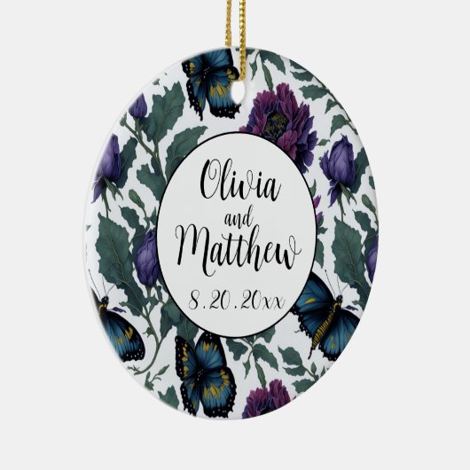  pruim paarse magenta bloemenvlinders keramisch ornament (Rechts)