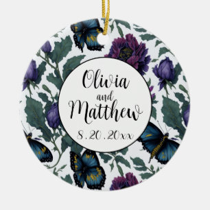 pruim paarse magenta bloemenvlinders keramisch ornament