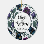  pruim paarse magenta bloemenvlinders keramisch ornament (Links)