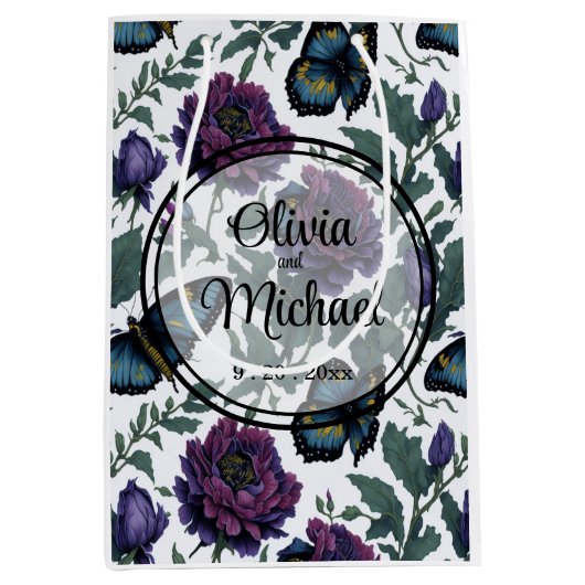  pruim paarse magenta bloemenvlinders medium cadeauzakje (Voorkant)