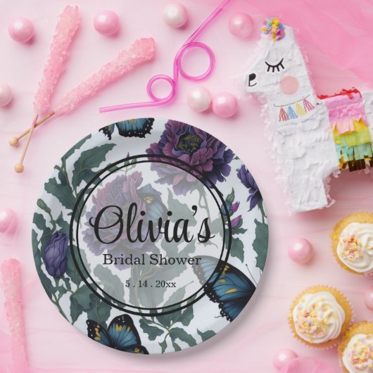  pruim paarse magenta bloemenvlinders papieren bordje (Feest)
