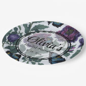  pruim paarse magenta bloemenvlinders papieren bordje (Gekanteld)