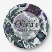  pruim paarse magenta bloemenvlinders papieren bordje (Voorkant)