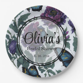  pruim paarse magenta bloemenvlinders papieren bordje