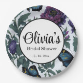  pruim paarse magenta bloemenvlinders papieren bordje (Voorkant)