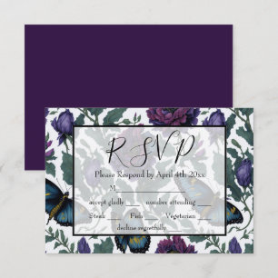 pruim paarse magenta bloemenvlinders RSVP kaartje