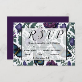  pruim paarse magenta bloemenvlinders RSVP kaartje