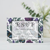pruim paarse magenta bloemenvlinders RSVP kaartje (Staand voorkant)
