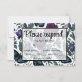  pruim paarse magenta bloemenvlinders RSVP kaartje (Voorkant)