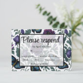  pruim paarse magenta bloemenvlinders RSVP kaartje (Staand voorkant)