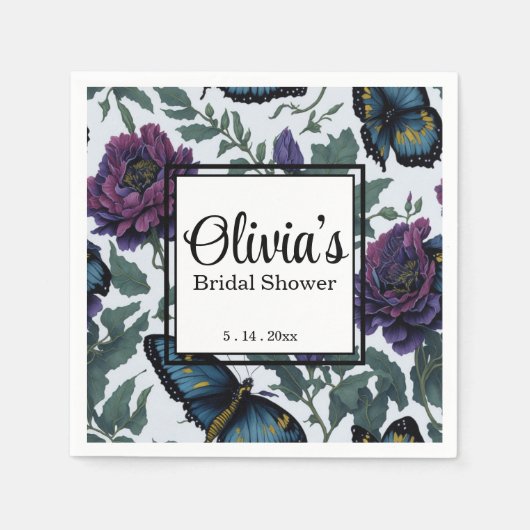  pruim paarse magenta bloemenvlinders servet (Voorkant)