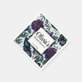  pruim paarse magenta bloemenvlinders servet (Hoek)