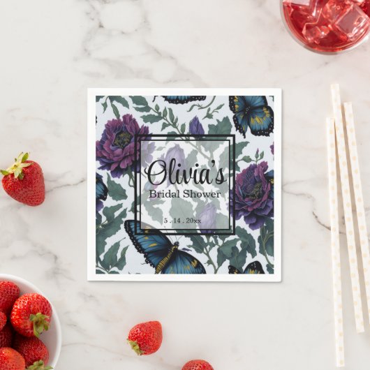  pruim paarse magenta bloemenvlinders servet (Insitu)