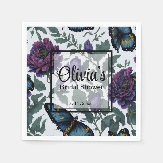  pruim paarse magenta bloemenvlinders servet (Voorkant)