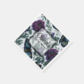  pruim paarse magenta bloemenvlinders servet (Hoek)