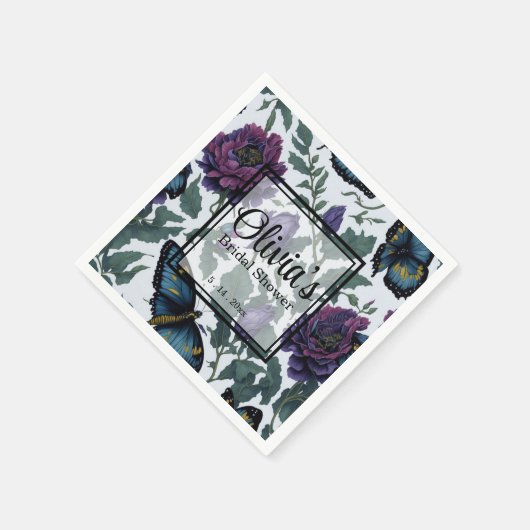  pruim paarse magenta bloemenvlinders servet (Hoek)