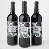  pruim paarse magenta bloemenvlinders wijn etiket (Flessen)