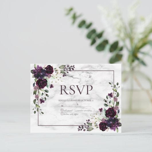 Pruim Paarse Marmeren Herfst Bruiloft Geen Menu RS (Staand voorkant)