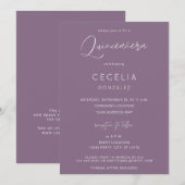 Pruim Paarse MOD Calligraphy Quinceanera & Ceremon Kaart (Voorkant / Achterkant)