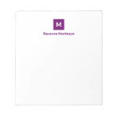 Pruim Paarse Moderne Chic Trendy Monogram Naam Notitieblok (Voorkant)
